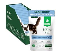 Nature’s Protection Prime Wet Cat Food, Chicken, Salmon & Tuna 12x 85g | Weight Control & Muscle Function Support, Hypoallergenic, Chunks in Gravy, Everyday Feeding, Adult Cats, 12 Pouches