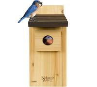 Nature’s Way Cedar Bluebird & Cavity Nesting House, Predator Guard, Ventilated Design & Easy Access Clean-Out Panel, Natural Wood
