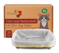 Nature’s Zone XL Cat Litter Tray Liners - Biodegradable Drawstring Bags 20 Pack - Extra Large 100×45cm - Strong, Tear-Resistant HDPE + EPI - Easy Clean Litter Box Liners