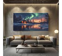 Nature Scenery Aurora Borealis Canvas Wall Art Green Wall Art for Living Room Decor Pictures for Bedroom, Office, or Hallway Walls Framed Print 60x120 cm