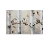 Nature Scenic Canvas Wall Art Birch Tree Aspen Trees Abstract Painting Autumn Forest Birds Landscape Modern Hanging Paintings Poster Warm Decor for Living Room 08x12inch(20x30cm)