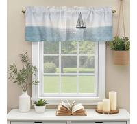 Nature Seascape Valances for Windows, Sailboats Blue Waves Cloud Sky Ocean Surface Rod Pocket Valance Short Window Treatments Curtains for Kitchen Bathroom Bedroom Decor, 42 x 18 Inches