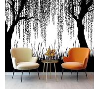 Nature Silhouette Photo Wallpaper Nursery, 350 X 256 Cm Non-Woven Premium Black Willow Grass Shadow Print Fleece Wall Mural Decoration Poster Picture Design Modern for Living Room Bedroom