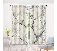 Nature Sketch Curtains 72 Inch 2 Panels, Tree Bird 3D Pattern Drapes with Eyelet Thermal Insulated Curtain, Minimalism Blackout Curtains for Bedroom Living Room, 46" x 72"