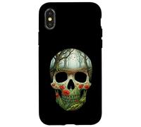 Nature Skull Forest Scene Trees Red Poppies Ferns Case for iPhone X/XS