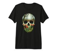 Nature Skull Forest Scene Trees Red Poppies Ferns Premium T-Shirt