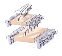 Nature Smile 20 Pack 10.2 Inches Unfinished/Natural Kids Baby Toddler Infant Children Solid Wooden Pants Skirts Hangers Wood Trousers Bottom Hangers with 2-Adjustable Clips 360° Stronger Swivel Hook