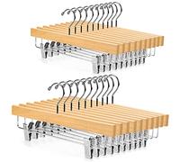 Nature Smile 20 Pack Solid Lotus Wood Deluxe Wooden Pants Hangers Bottom Hanger Jeans Hanger Skirt Hanger with 2-Adjustable Clips Anti Rust Hook Natural Color