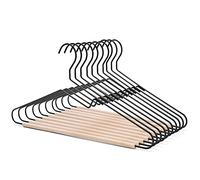Nature Smile Premium Black Matt Metal Suit Clothes Hanger 10 Pack with a Smooth Beech Wood Pants Bar,Unique Coat Hanger Dress Hanger Shirt Hanger for Branded Garment,Boutique