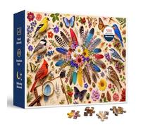 Nature Specimen Collage 500 Piece Jigsaw Puzzle for Adults, Colorful Bird and Botanical Flat-Lay Artwork