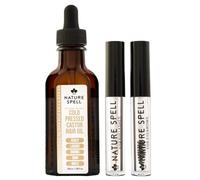 Nature Spell 100% Cold-Pressed Castor Oil, for Hair, Eyelashes, Eyebrows, Skin & Nails, Includes Mascara & Brow Glass Tubes Vegan, 50ml