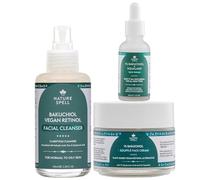 Nature Spell Bakuchiol & Cica Clarifying Daily Skincare Set, Gentle Foaming Cleanser, Face Serum & Face Cream, Vegan Retinol, Fragrance-Free, Hydrating & Soothing, For All Skin Types, Pack of 3