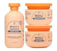 Nature Spell Bright & Smooth Body Care Gift Set for Women, Body Wash, Sugar Scrub and Cream with Vitamin C, AHA Fruit, Allantoin, Vegan, Set of 3