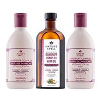 Nature Spell Dandruff Haircare Trio, Helps Reduce Flakes, Vegan, Pack Of 3 | Pre-Diluted Coconut & Tea Tree Oil, Shampoo & Conditioner Set, Soothes Dry Scalp, Colour-Safe