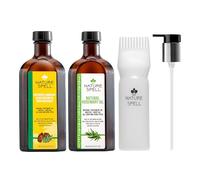 Nature Spell Hair Growth Duo with Rosemary & Jamaican Black Castor Oils, Pre-Diluted Oil Set to Stimulate Growth & Strengthen Dry Strands, with Applicator & Pump, For All Hair Types, Vegan