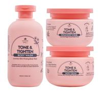 Nature Spell Tone & Tighten Body Care Gift Set for Women, Body Wash, Sugar Scrub & Cream with Hyaluronic Acid, Ginseng Extract & Plant Collagen, Set of 3, Vegan