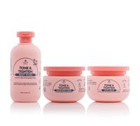 Nature Spell Tone & Tighten Body Care Gift Set for Women, Body Wash, Sugar Scrub & Cream with Hyaluronic Acid, Ginseng Extract & Plant Collagen, Set of 3, Vegan