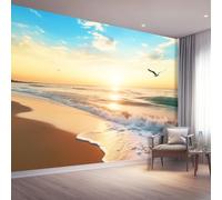 Nature Style Seagulls On The Beach Wallpaper Bedroom Kids Boys 3D Wallpaper Mural, Yellow Kids Teens Room Poster Photo Wall Mural Themed Room Playroom Decoration 250 x 175 cm(WxH)