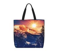 Nature Sun Snowy Hills and Trees Print Canvas Tote Bags for Women Reusable Grocery Bag Large Gym Canvas Cloth Pouch Portable Shopping Handbag with Inner Pocket