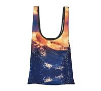 Nature Sun Snowy Hills and Trees Print Reusable, Foldable,Washable Grocery Bags Foldable in A Pouch Eco Tote Shopping Bag,Daily Shopping Loading