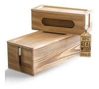 NATURE SUPPLIES Cable Tidy Box Set of Two for TV, Computer, Desk Cable Management with Real Wood Dark Brown Finish, Large and Small Sizes for Power Strip and Wire Storage