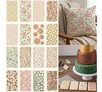 Nature Theme Flowers Pattern Stencils Templates, 16Pcs Floral Texture Designs Stencils for DIY Baking Cookies, Crafts, Wall, Canvas, Paper, Fabric, Manuscript, Cards Decorating Tools