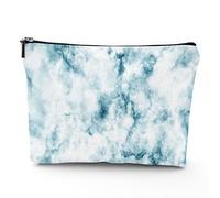 Nature Theme,Linen Cosmetic Bag for Women Makeup Bag,Cloud Like Marble Motif Art,Organizer Makeup Pouch for Purse Water Resistant Gift,White Blue,7x9in