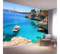 Nature Theme Non-Woven Photo Wallpaper, Ocean Islands Pattern Large Poster Mural Wallpaper for Living Room Bedroom Tv Background Office Kitchen Decor - 300 x 210 cm