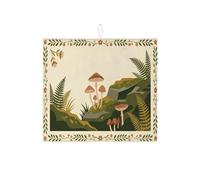 Nature Themed Dish Drying Mats for Kitchen Counter, Earthy Green Mushroom Absorbent Drainer Rack Mat, Rustic Floral Microfiber Pad for Kitchen Decor 16x18 Inch