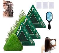 Nature Triangle Shampoo Bar, Nature Seven Green Soap Shampoo, Seven Green Shampoo bar, 120g Glutinous Rice Water Solid shampoo bar, Calming & Strengthens Hair for Women and Men (3pcs)