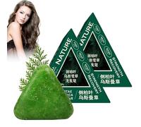 Nature Triangle Shampoo Bar, Seven Green Soap Shampoo, Deep Cleansing and Hydration, Strengthen Hair, And Improve Frizziness Hair, Use in the Shower at Home and Travelling (2PCS)
