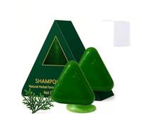 Nature Triangle Shampoo Bar, Usman Grass Shampoo Bar, Green Soap for Hair Care, Deep Cleansing, Oil Control, Strengthening Hair for Women and Men, with Foaming Net, 120g (2Pcs, 240g)