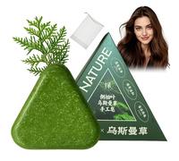 Nature Triangle Shampoo Bar with Foaming Nets, Nature Seven Green Soap Shampoo, Usman Grass Shampoo Bar, Calming & Strengthens Hair, Solid Shampoo and Conditioner Bars for All Hair Types