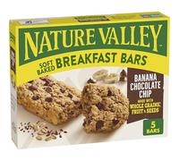 Nature Valley Banana Chocolate Chip Soft Baked Breakfast Bars, 5 ct | Whole Grain Oats, Semisweet Chocolate Chips, Banana Puree, Chia & Flaxseeds, Adults Felt Full 3.5 Hrs