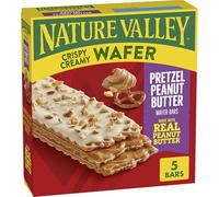 Nature Valley Creamy Wafer Bars, Pretzel Peanut Butter, 5 ct, 6.5 oz | Made with Real Peanut Butter, Crispy Whole Grain Wafers, Crunchy Pretzel Topping, No Artificial Flavors, Colors