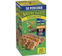 Nature Valley Crunchy Granola Bars, Value Pack, 60 ct, 44.7 oz | Oats & Honey and Peanut Butter Varieties, 2-Bar Pouches, Whole Grain Oats, No Artificial Flavors