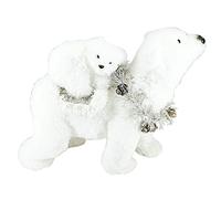 Nature Vibe 9.4 Inches White Faux Fur Polar Bear with Garland,Christmas Polar Animal Baby Bear and Mom as Winter Wonderland Decorations, Christmas Home Decor,Gifts for Festival