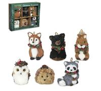 Nature Vibe Sisal Woodland Animals Christmas Tree Ornaments,Set of 6 Natural Forest Friends with Gift Boxes for Presents, as Rustic Home Decorations,Gifts for Festival