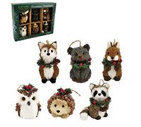 Nature Vibe Sisal Woodland Animals Christmas Tree Ornaments,Set of 6 Natural Forest Friends with Gift Boxes for Presents, as Rustic Home Decorations,Gifts for Festival