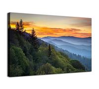 Nature Wall Art Canvas Smoky Mountains Landscape Wall Decor for Living Room Forest Scenery Picture Sunrise National Park Posters Tennessee Scenic Painting Artwork Office Kitchen Home Decoration 16x24”