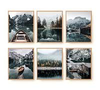 Nature Wall Art Prints Set of 6 Mountain Decor Canvas Wall Art Landscape Print Lake Boat Pictures Photography Art Posters for Home Living Bedroom Decor (8"x10" UNFRAMED)