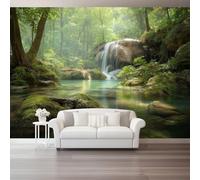 Nature Wall Mural Photo Wallpaper, 3D Wall Art Non-Woven Wall Covering Greenery Waterfalls Streams 250 X 175 Cm, Large Poster for Living Room Bedroom Office Tv Background Wall Decor