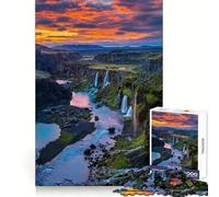 Nature Waterfall Sunset Hard Jigsaw Puzzle for Adults 1000 Pieces Think Toy Peaceful Fun Clean Cut Fine Art Piece (38x52cm)