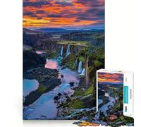 Nature Waterfall Sunset Jigsaw Puzzles 1000 Piece for Teenagers Strengthen Memory Home Leisure Clean Edge Cherished Gift (38x26cm)