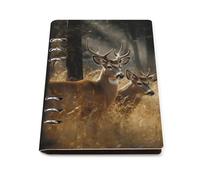 Nature Wild Animal Deers A5 Refillable PU Leather Wirebound Notebook - Loose Leaf Notebook - Waterproof Lined Paper - Great for Personal and Professional Use
