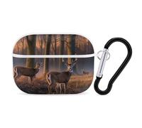 Nature Wild Animal Deers AirPods Pro Case Cover with Keychain Ring PC Hard Shell Protective Case for AirPods Pro 2nd for Women Men Generation Easy Open Full Drop Protection Cover White-Style