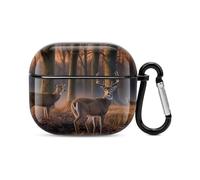 Nature Wild Animal Deers Bluetooth Earbuds Case Cover Full Body Shockproof Protection Hard Case Support Wireless Charging with Keychain Personalized Gift for AirPods 3
