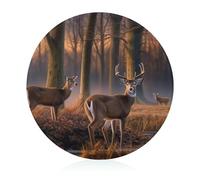 Nature Wild Animal Deers Cutting Board for Kitchen Mini Cheese Chopping Board Round Tempered Glass Chopping Block for Picnic Cutting Pizza Meat Fruit(7.9 Inch)