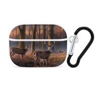 Nature Wild Animal Deers Earbuds Organizer Shockproof Protective Airpods Pro Cover with Carabiner Clip Anti Fall Carrying Earphone Case Cover for Airpods Pro 2nd Generation White