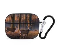 Nature Wild Animal Deers for Airpod Pro Case Cover Hard Shell Full Drop Protection Cover with Keychain Compatible with AirPod Pro 2nd/1st Generation, Front LED Visible,Black